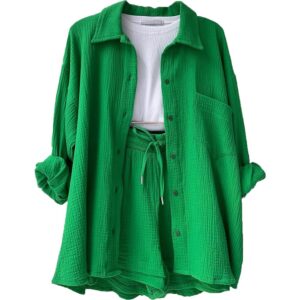 BOSSETY Damen Zweiteiler Sommer Outfit – Aesthetic Musselin Schlafanzug