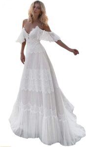 Elegante Damen Hochzeitskleider mit Spitze & Rüschen – Boho Strandstil