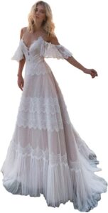 Elegante Damen Hochzeitskleider mit Spitze & V-Ausschnitt – Boho-Stil!