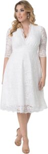 Kiyonna Damen Bella Spitzenkleid in Übergröße – Elfenbein Hochzeitskleid