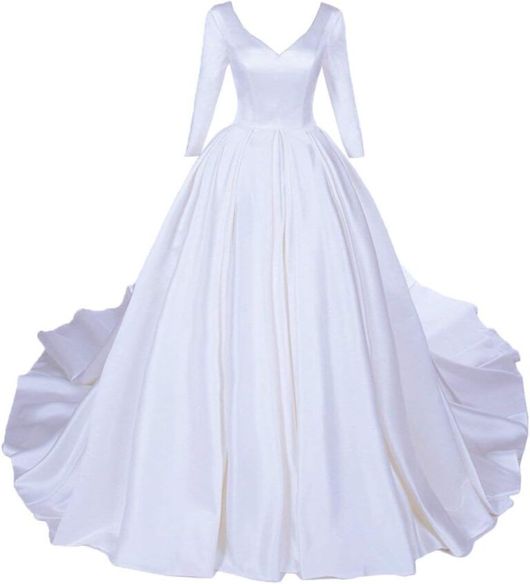 Vantexi Damen Vintage V-Ausschnitt Hochzeitskleid mit Kapelle Zug