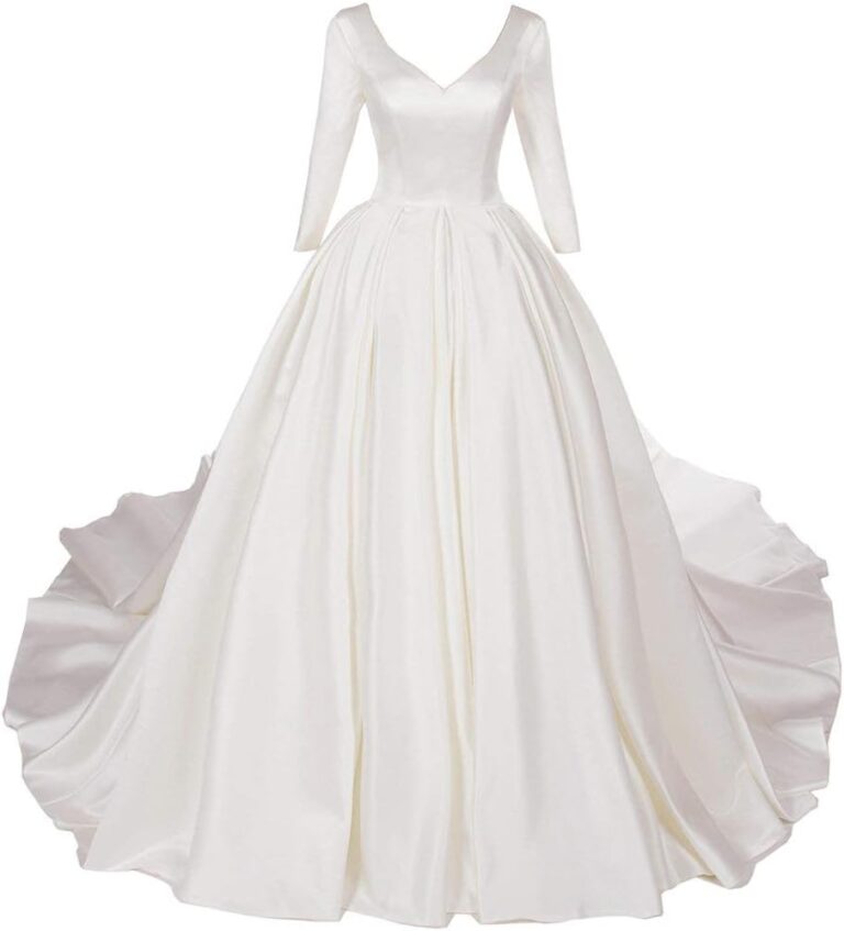 Vantexi Damen Vintage V-Ausschnitt Hochzeitskleid mit Kapelle Zug