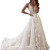 Vintys Damen Tüll Spitze Brautkleid 2024 – Boho Hochzeitskleid VT060