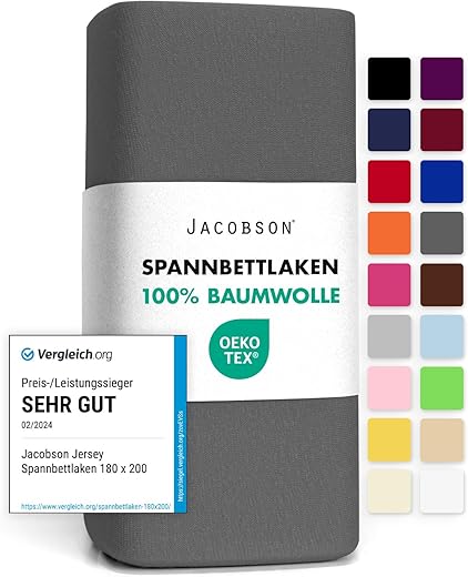 Hochwertiges Jacobson Jersey Spannbettlaken 180x200 cm - Anthrazit
