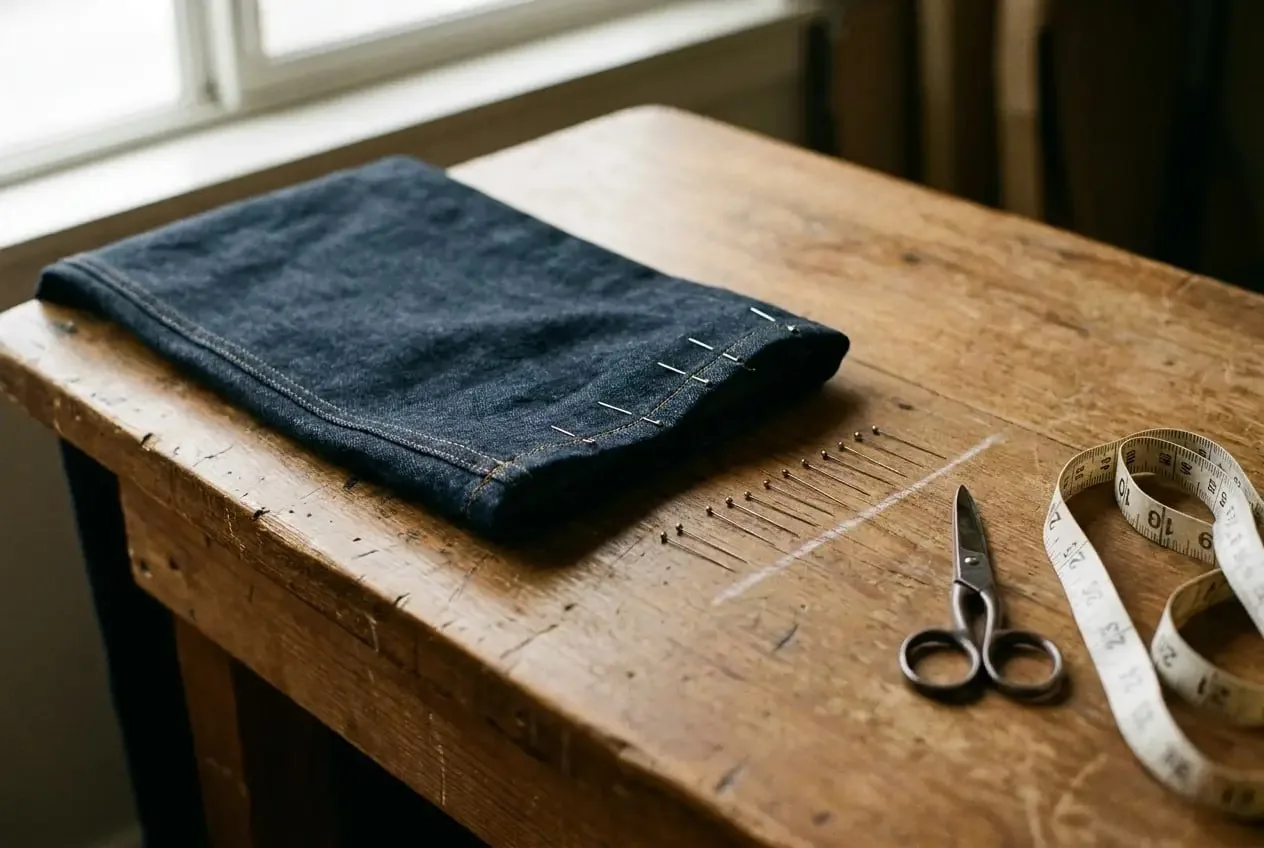 Jeans-Saum wird zum Kürzen abgesteckt
